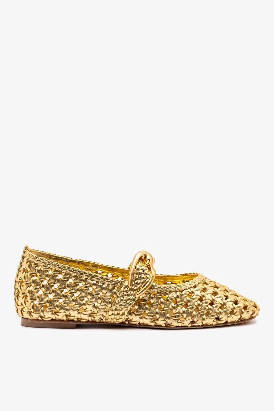 Larroude Verona Macrame Ballet Flats Mary Jane Woven Metallic Coquette 8